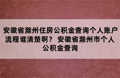 安徽省滁州住房公积金查询个人账户流程谁清楚啊？ 安徽省滁州市个人公积金查询